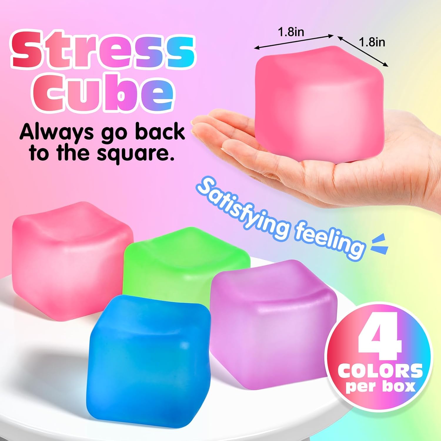 4 Pack Stress Cube – Slow Rising Squishy Fidget Toy